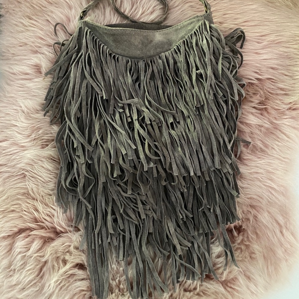 Gray Fringe Crossbody—worn once